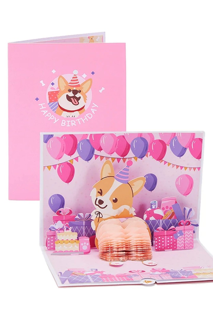 3D rozkládací narozeninová přání s psem a corgi zadkem